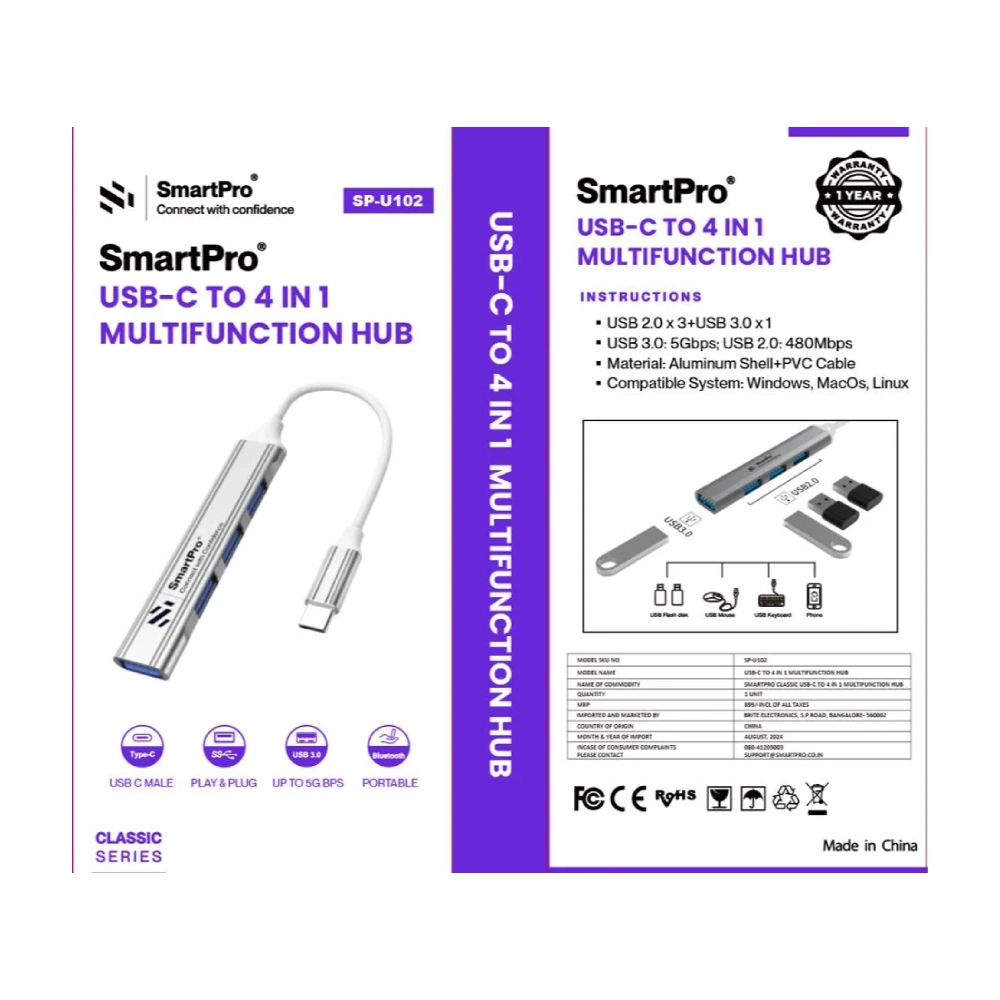 Smart Pro TYPE-C HUB 4 PORT 3.0 view 2
